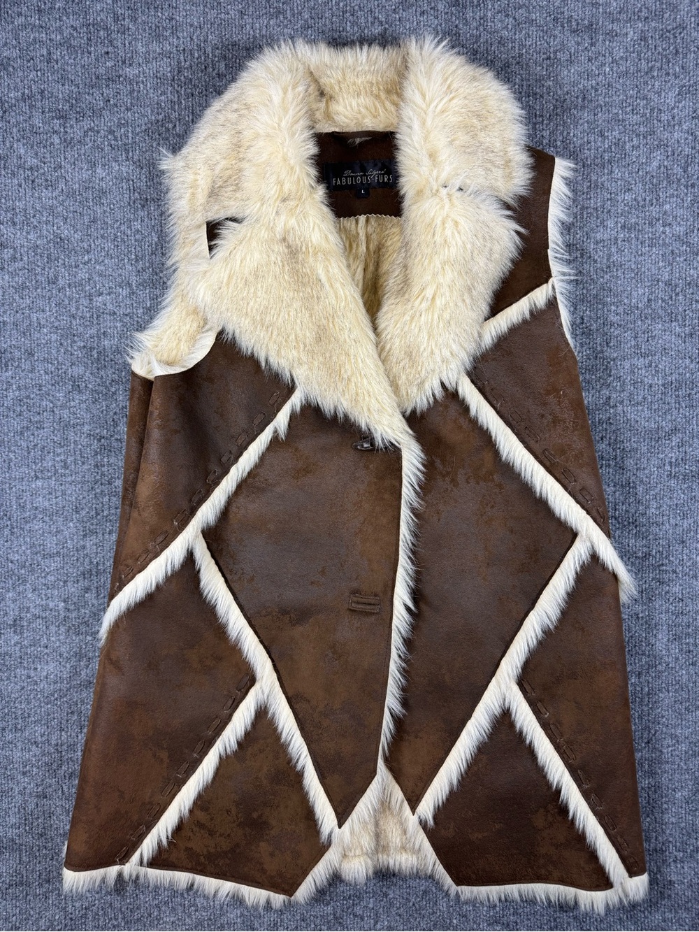 Fabulous Furs Brown & Cream Suede Shearling Vest